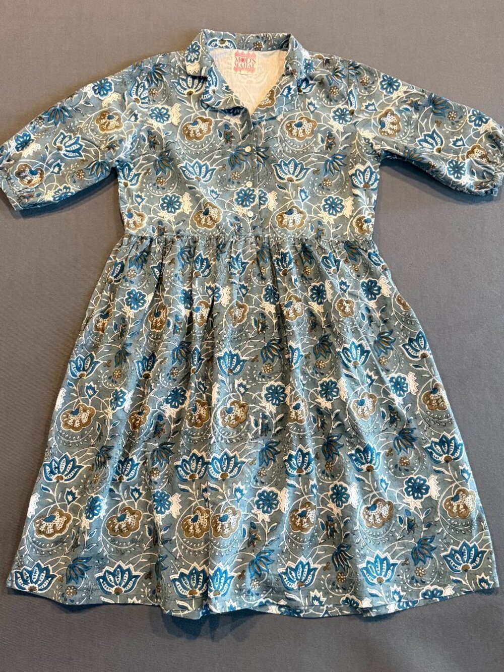 Mod's Mahal Floral Paisley Shirt Dress Boho Blue Gray Women's M